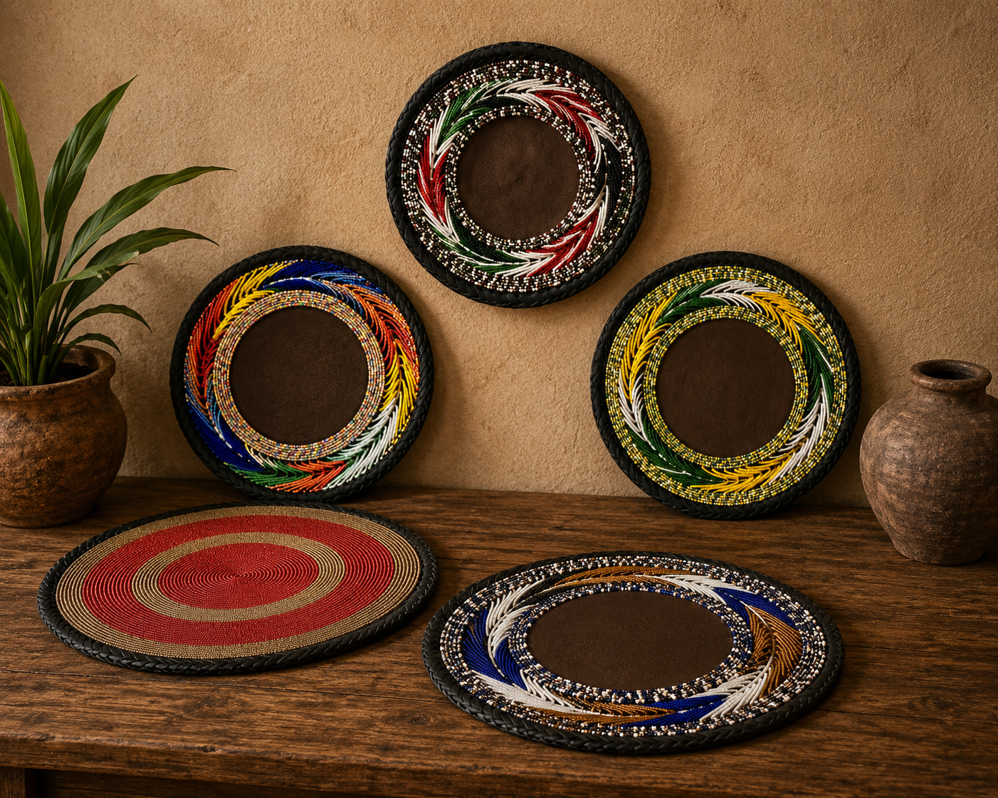 Handcrafted Leather & Beaded Trays – African-Inspired Decorative Organizers