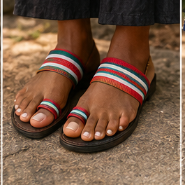 Traditional Maasai Striped Leather Sandals- Handcrafted