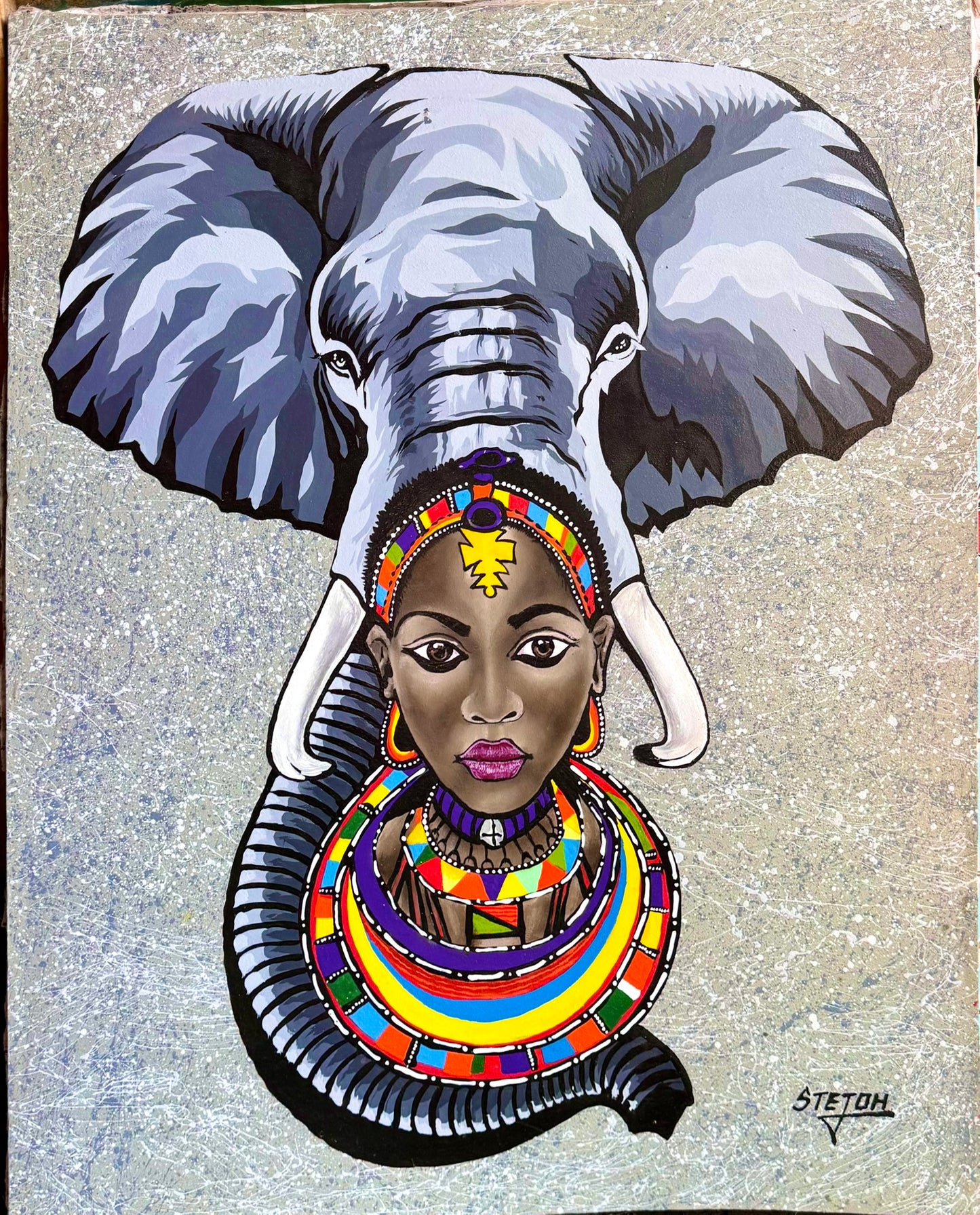 Mother of the Land – Elephant & Maasai Woman Painting