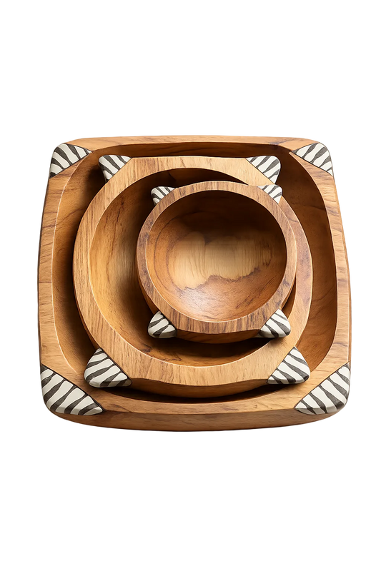 Hand-Carved Wooden  Bowl Set