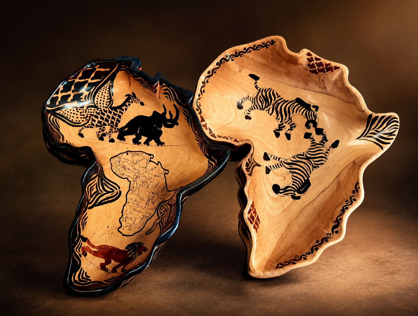Africa Shaped Wooden  Bowls