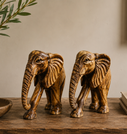 Hand-Carved Wooden Elephant Figurines (Price Per Size)