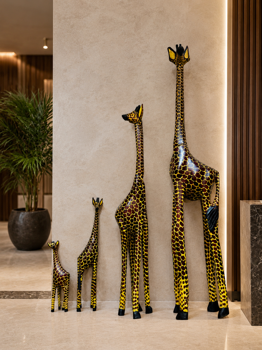 Hand-Carved Wooden Giraffe Sculpture – African Wildlife Decor (Per Piece)