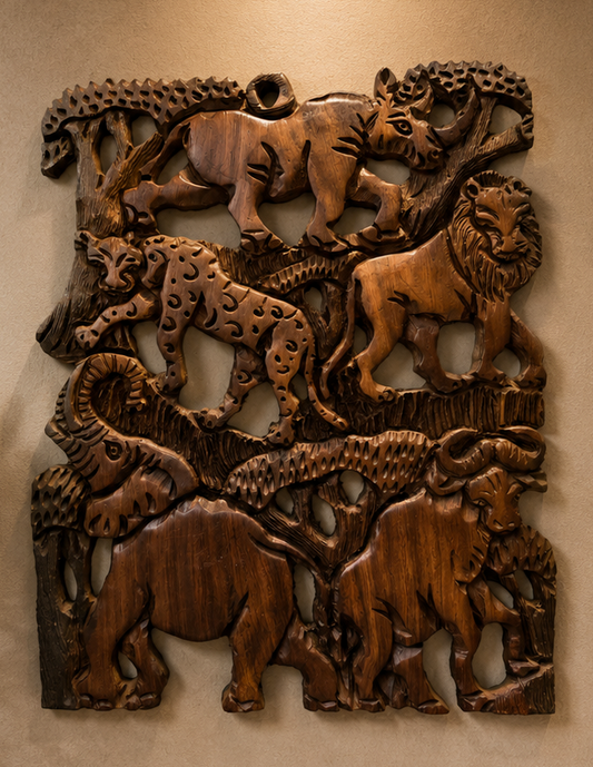 Hand-Carved Wooden Wall Art – African Big Five Safari Animals