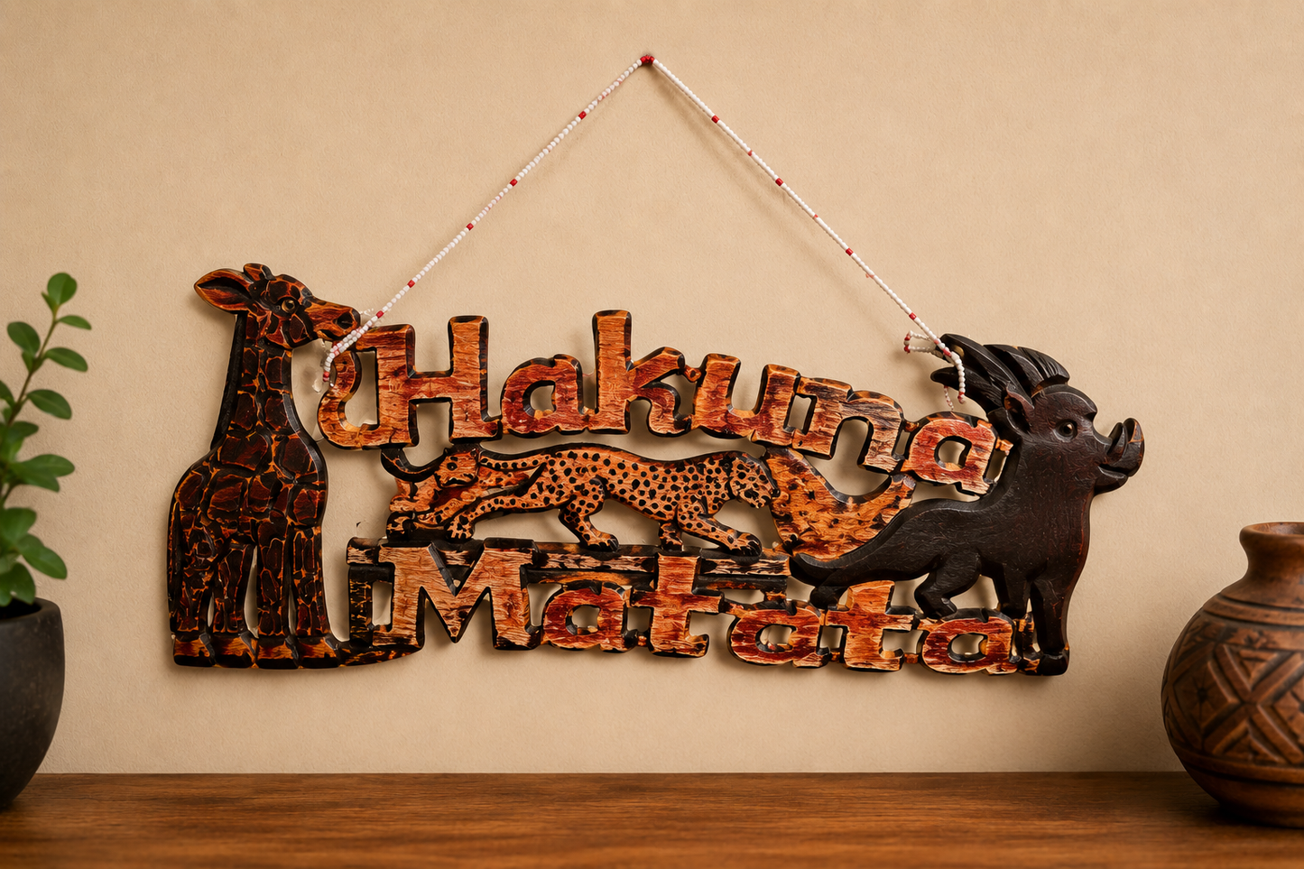 “Hakuna Matata” & “Jambo Kenya” Wooden Wall Sign – Hand-Carved Wall Decor