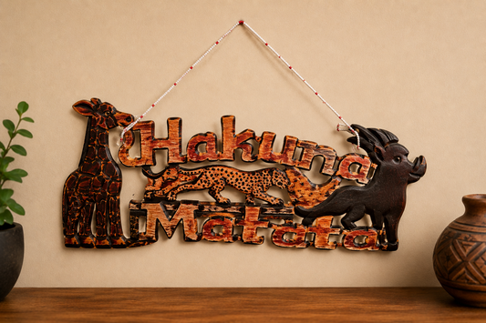 “Hakuna Matata” & “Jambo Kenya” Wooden Wall Sign – Hand-Carved Wall Decor