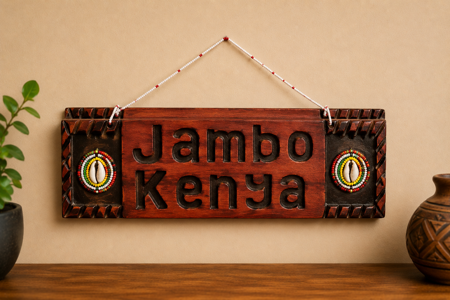 “Hakuna Matata” & “Jambo Kenya” Wooden Wall Sign – Hand-Carved Wall Decor