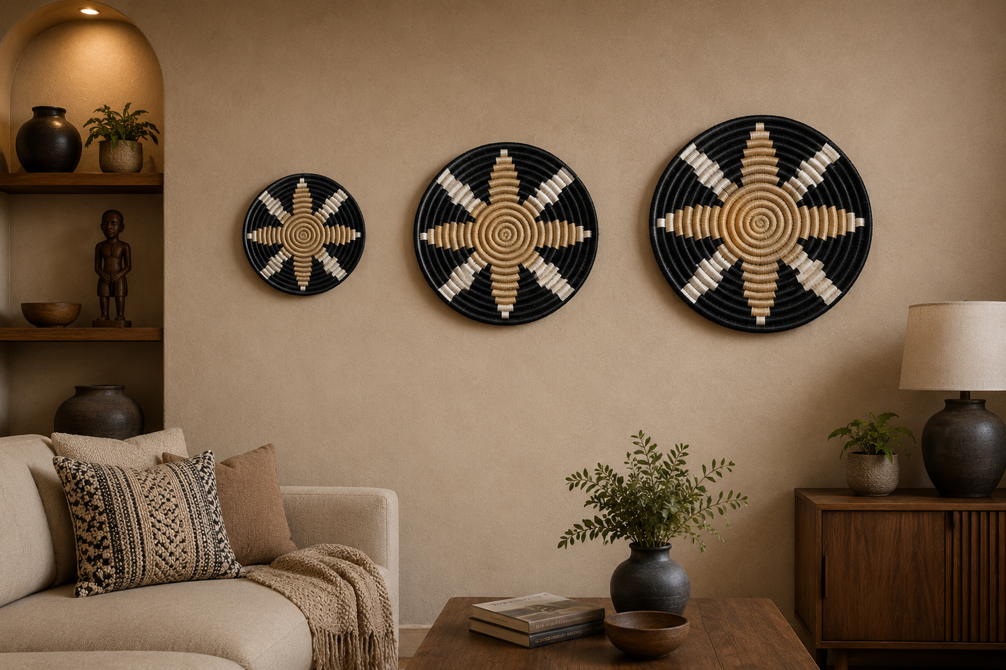 Handwoven Sisal Wall Plate Set (3 Pieces) – African-Inspired Decorative Art