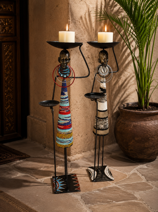 Handcrafted Beaded & Metal Candle Holder – Home Decor