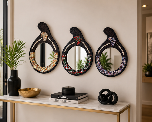 Decorative Leather Mirror with Beadwork - Per Piece