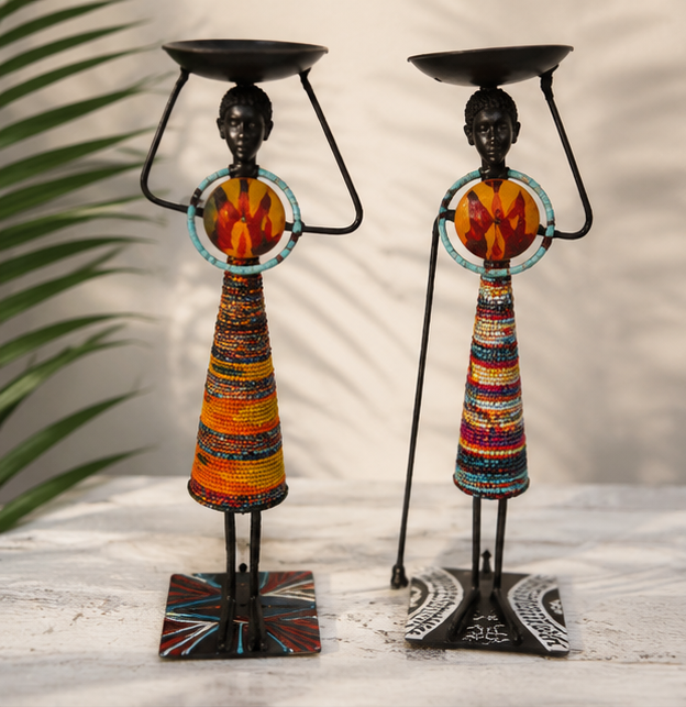 Handcrafted Beaded & Metal Candle Holder – Home Decor