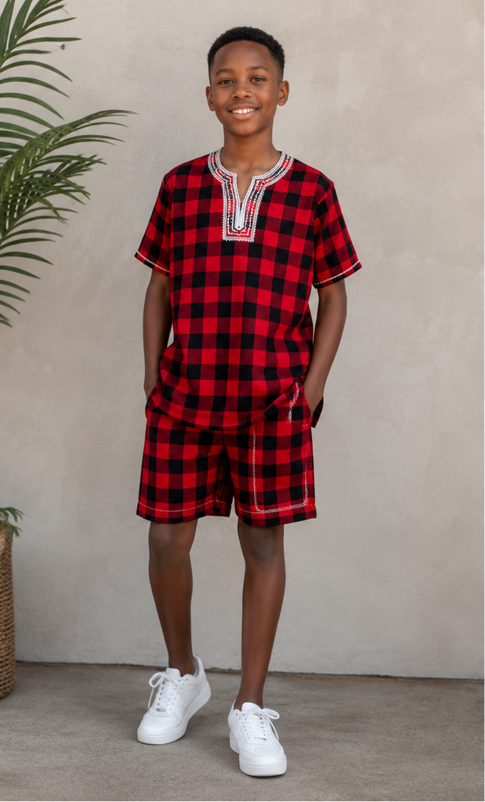 Vibrant Maasai Kids Set – Shirt & Shorts (Unisex)