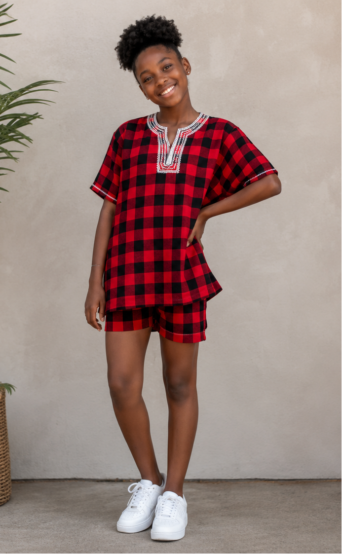Vibrant Maasai Kids Set – Shirt & Shorts (Unisex)