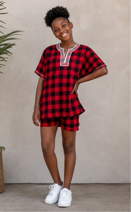 Vibrant Maasai Kids Set – Shirt & Shorts (Unisex)