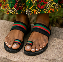 Traditional Maasai Striped Leather Sandals- Handcrafted