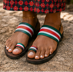 Traditional Maasai Striped Leather Sandals- Handcrafted