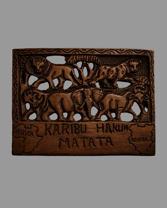 "Hakuna Matata" Wooden Wall Decor – Hand-Carved Big Five Safari Animals