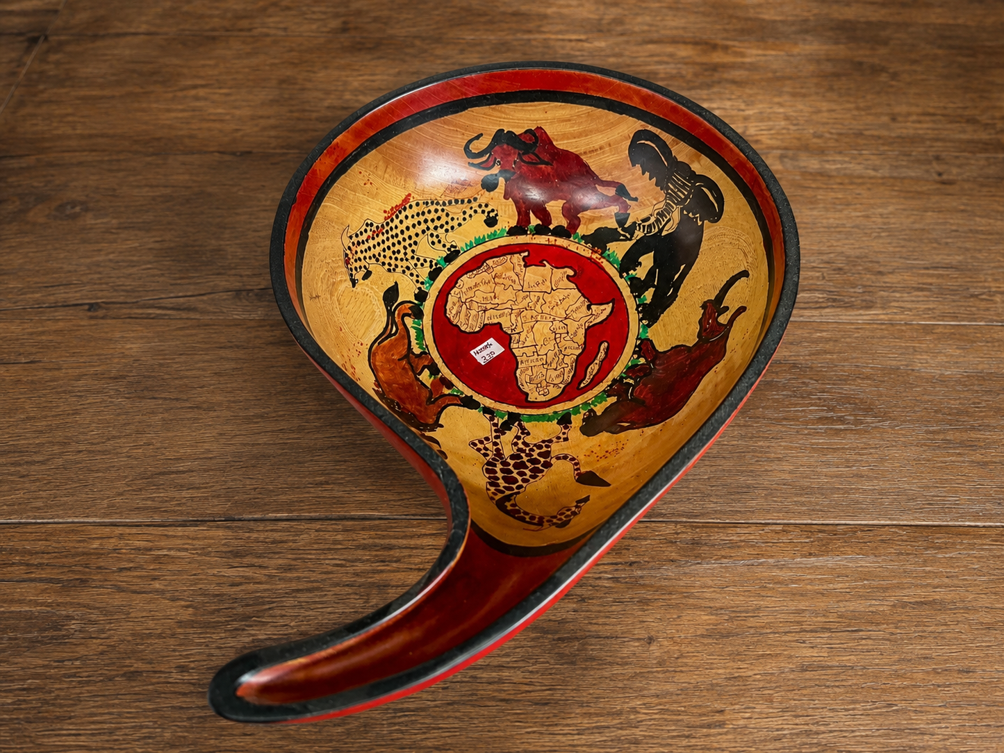 Decorative Wooden Calabash Bowl – African Big Five & Map Design