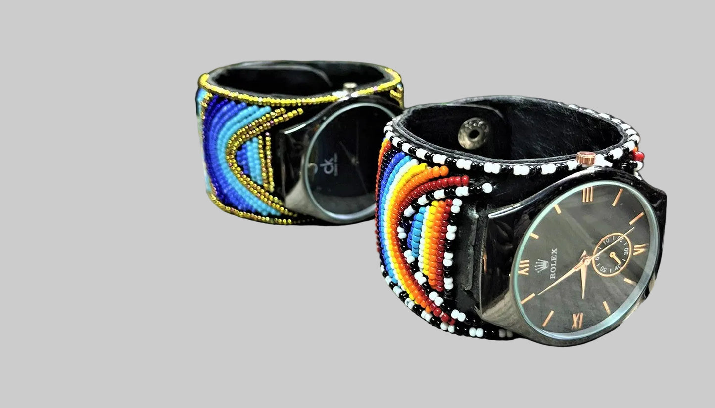 Leather and Beaded Watch