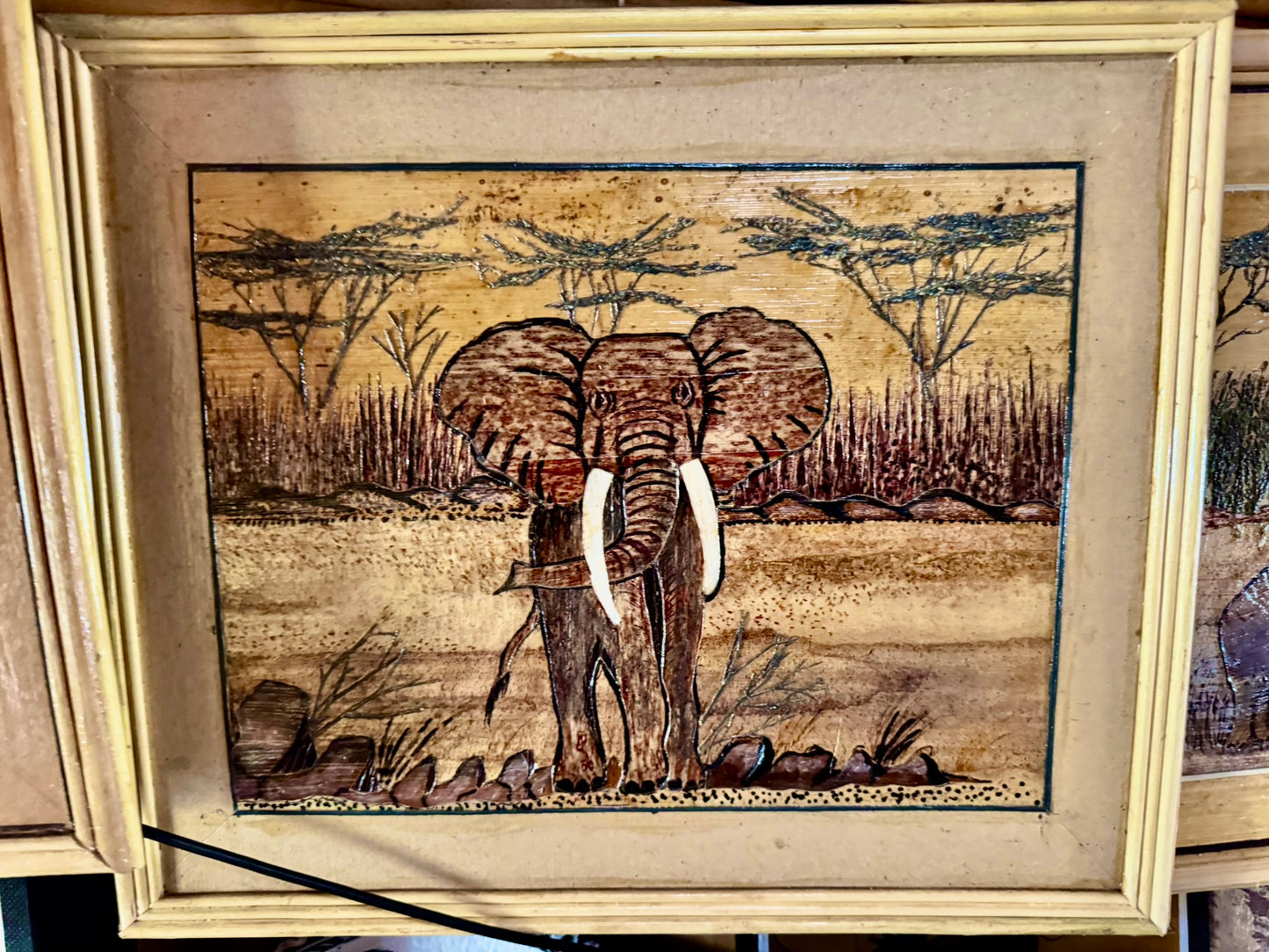 Framed African Elephant Painting