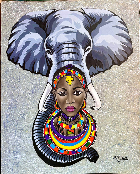 Mother of the Land – Elephant & Maasai Woman Painting