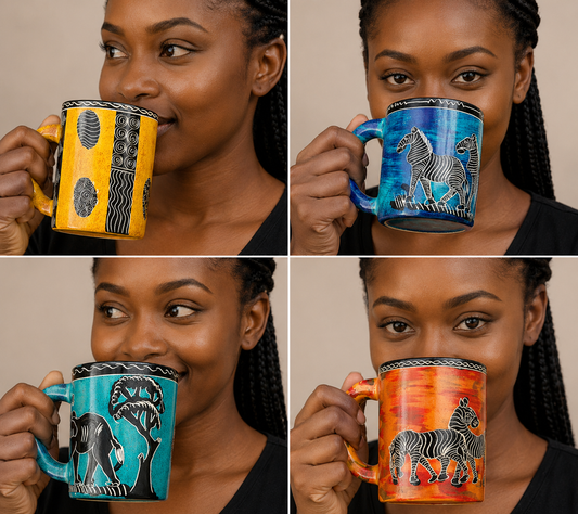 Handcrafted Multicolor Soapstone Mugs – Vibrant Decorative Art (Sold Per Piece)