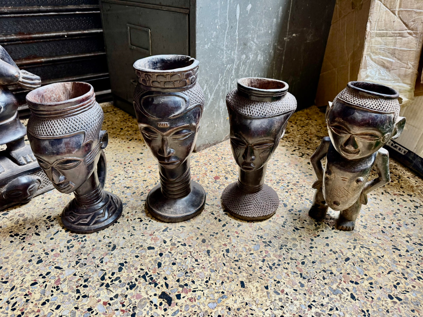 Antique Head Carved Pots