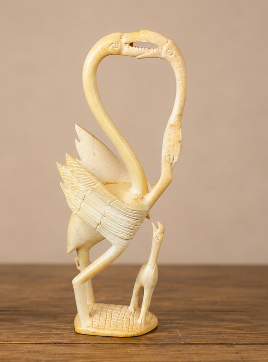 Handcrafted Kissing Swans Raw Soapstone Sculpture – Love & Elegance